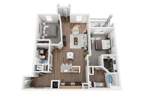 Floor plan for 2 beds, 2 baths, 1294 sqft